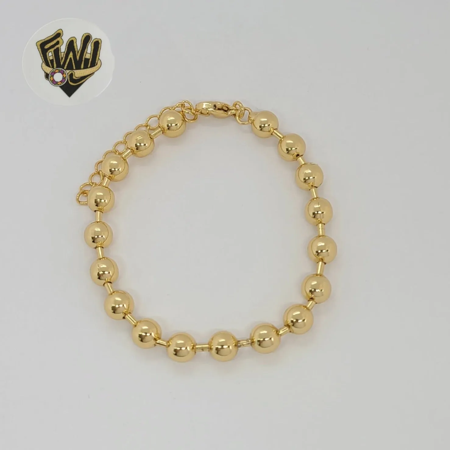 (1-0771) Gold Laminate - 6mm Balls Link Bracelet - 6.5 - BGO