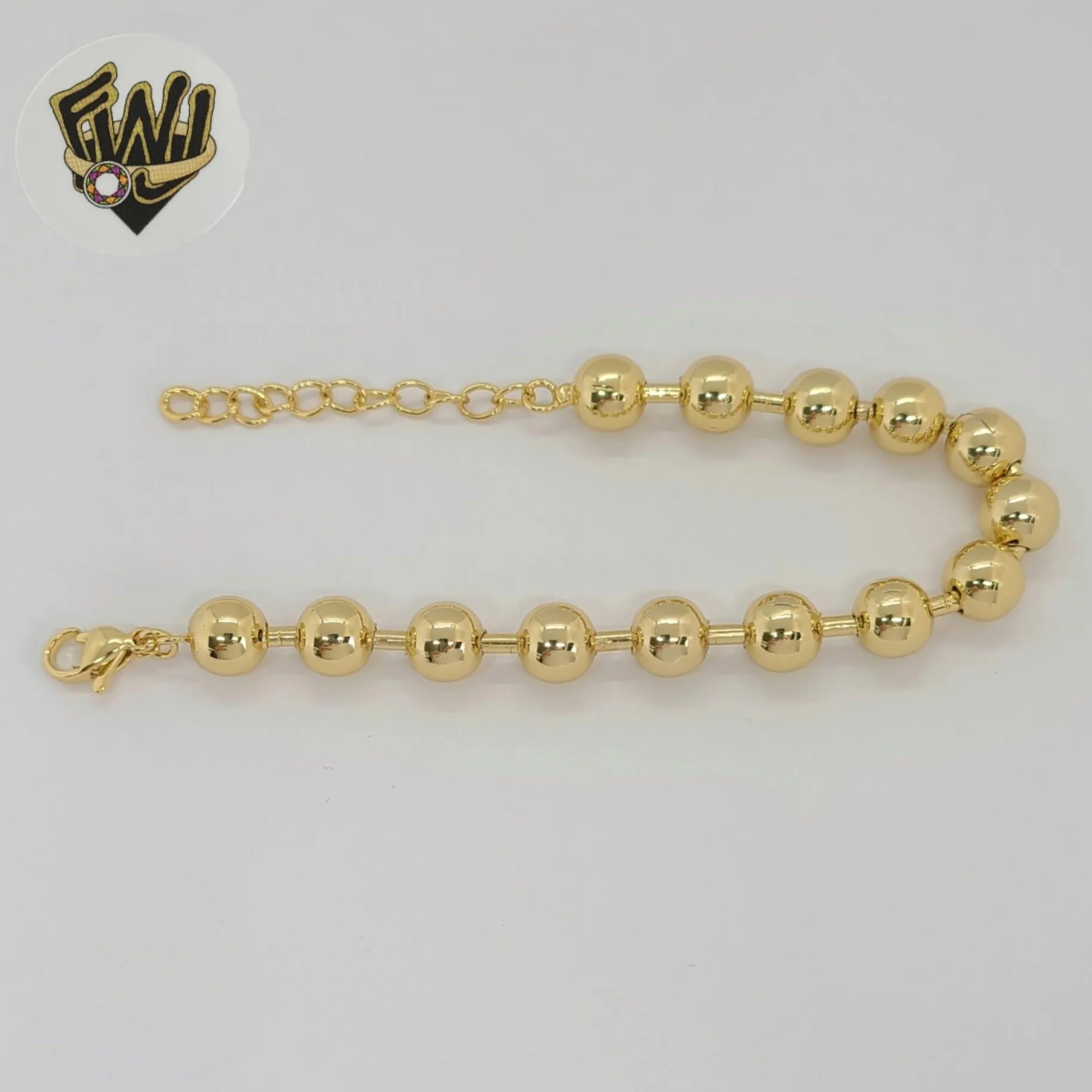 (1-0771) Gold Laminate - 6mm Balls Link Bracelet - 6.5 - BGO