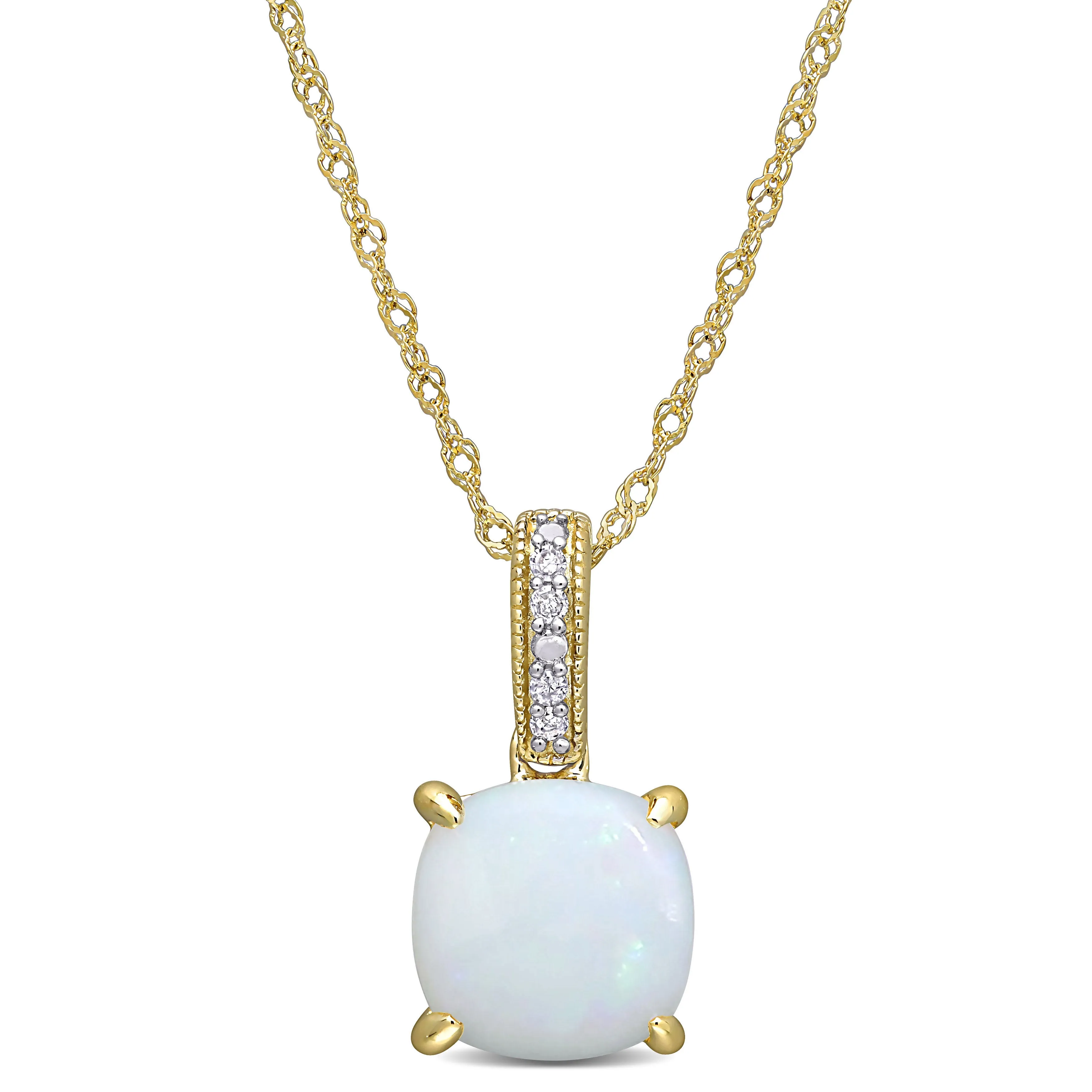 1 1/3 CT TGW Opal and Diamond Accent Milgrain Pendant in 10K Yellow Gold