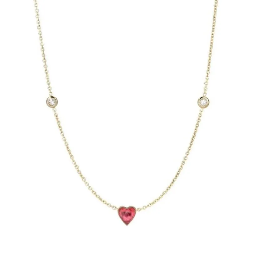 10K Gold Pink Tourmaline Byrdie Heart Choker Necklace