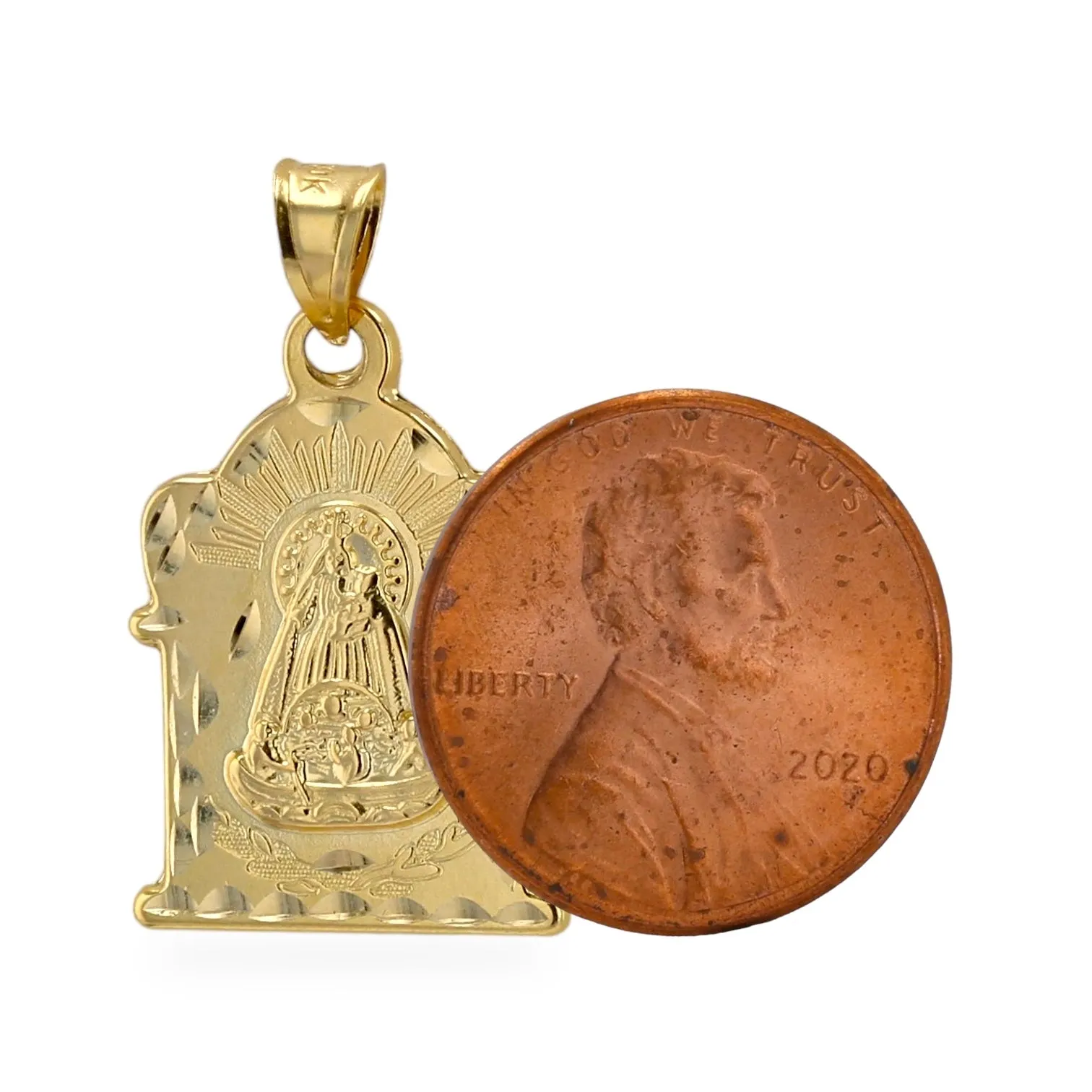 10K solid yellow gold Caridad del cobre pendant