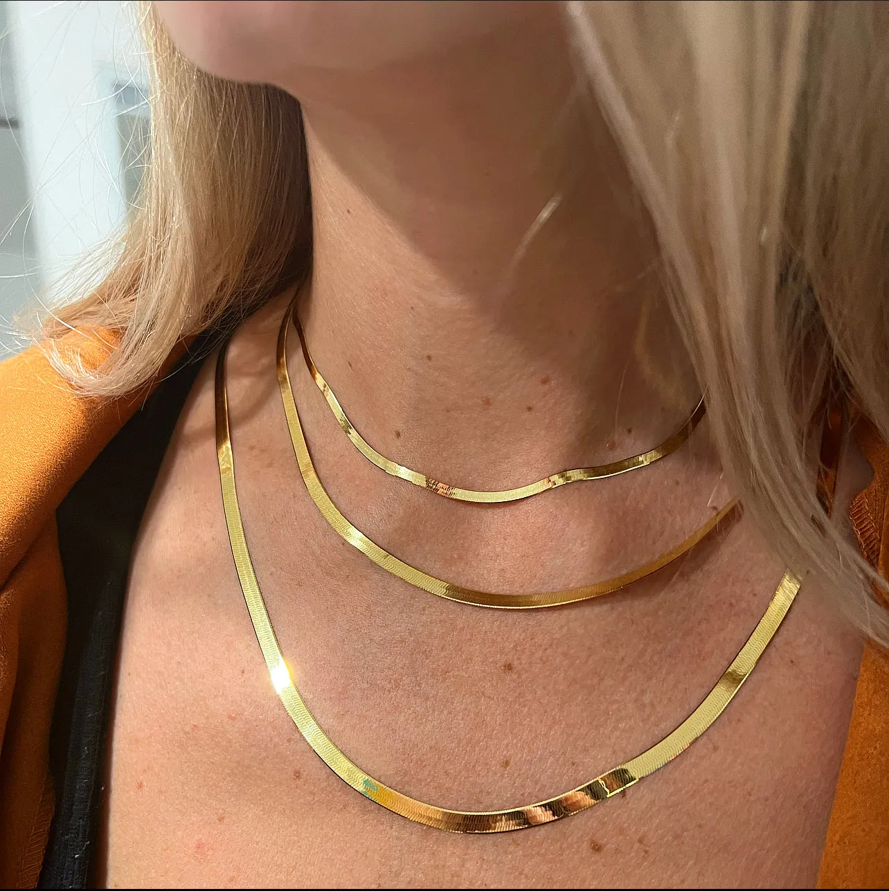 1165 - 5mm Solid Gold Herringbone Necklace