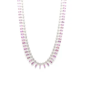 14 & 18K Diamond & Pink Sapphire Baguette Necklace