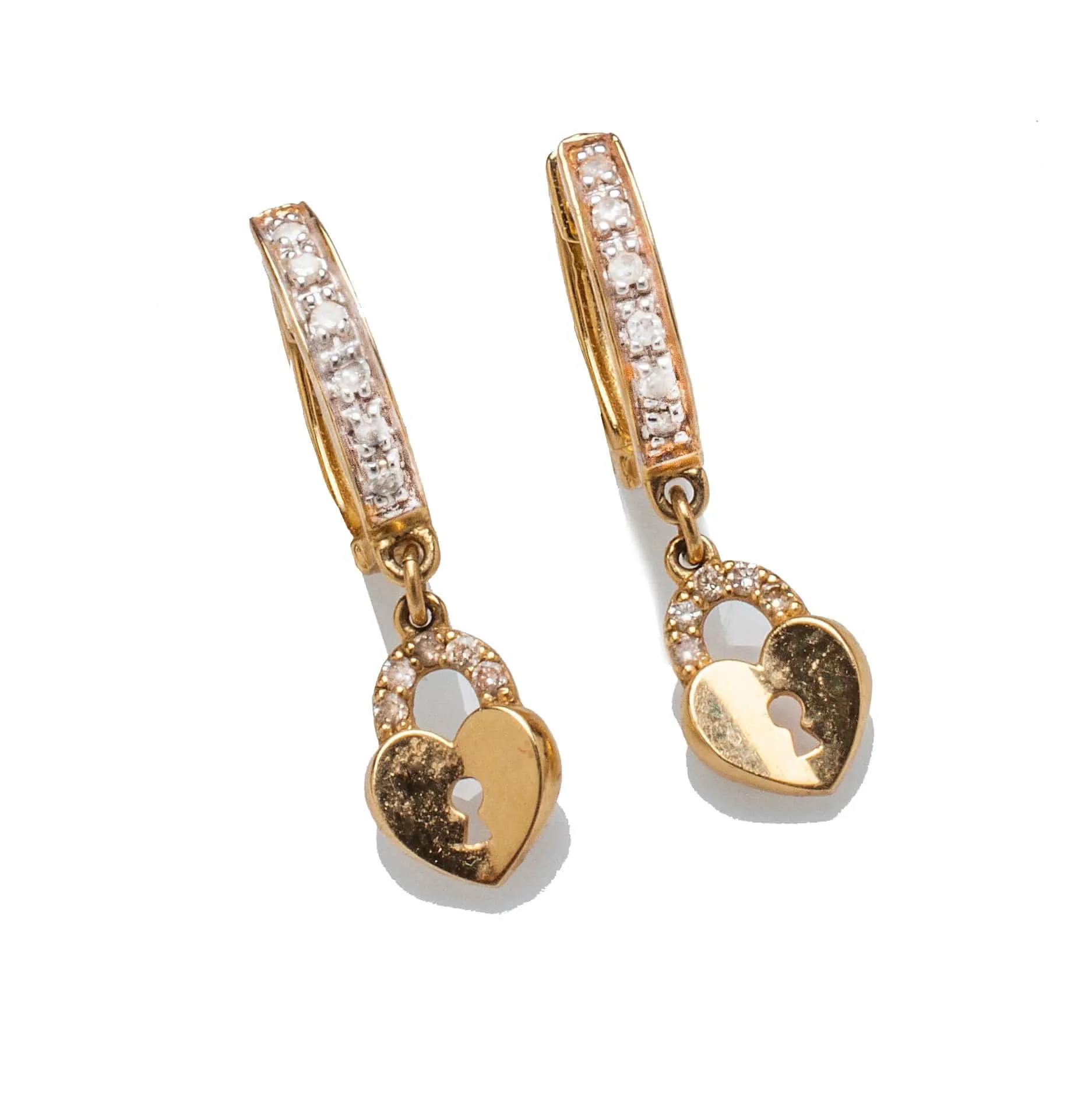 14K Gold and Diamond Hoop Earrings with Diamond Lock