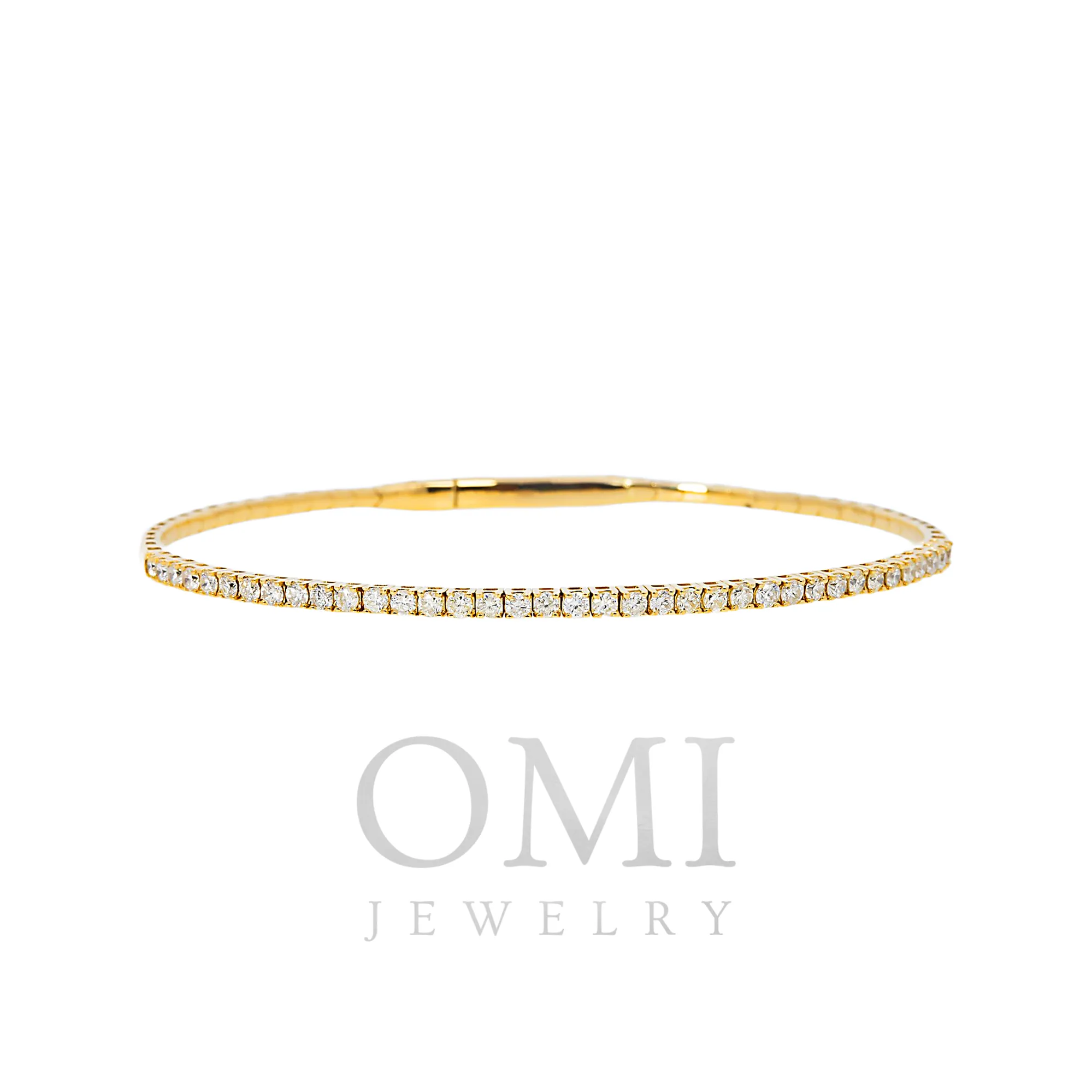 14K GOLD ROUND DIAMONDS THIN BANGLE BRACELET 1.10 CT