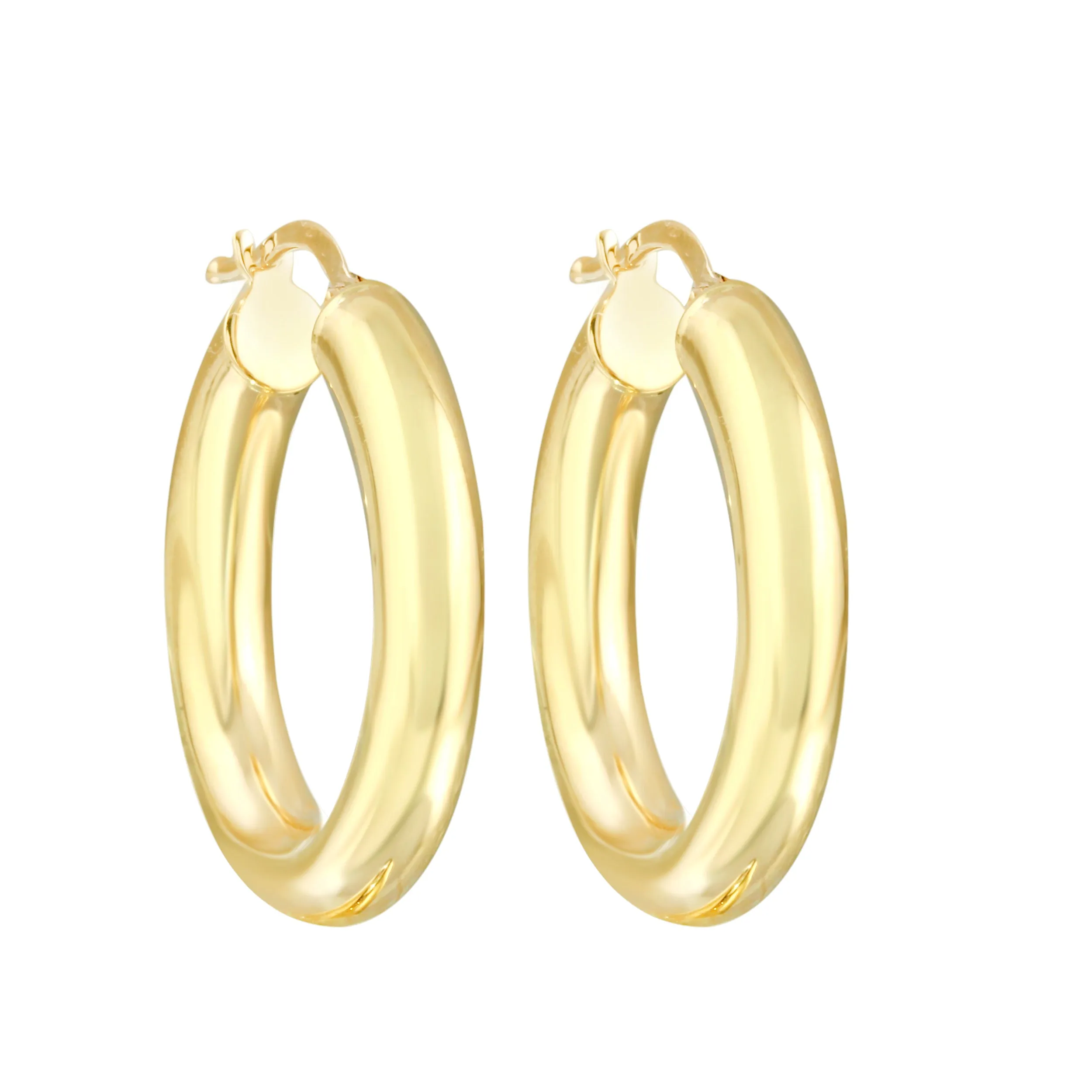 14k Gold Small Thick Hoop Earrings, 14k