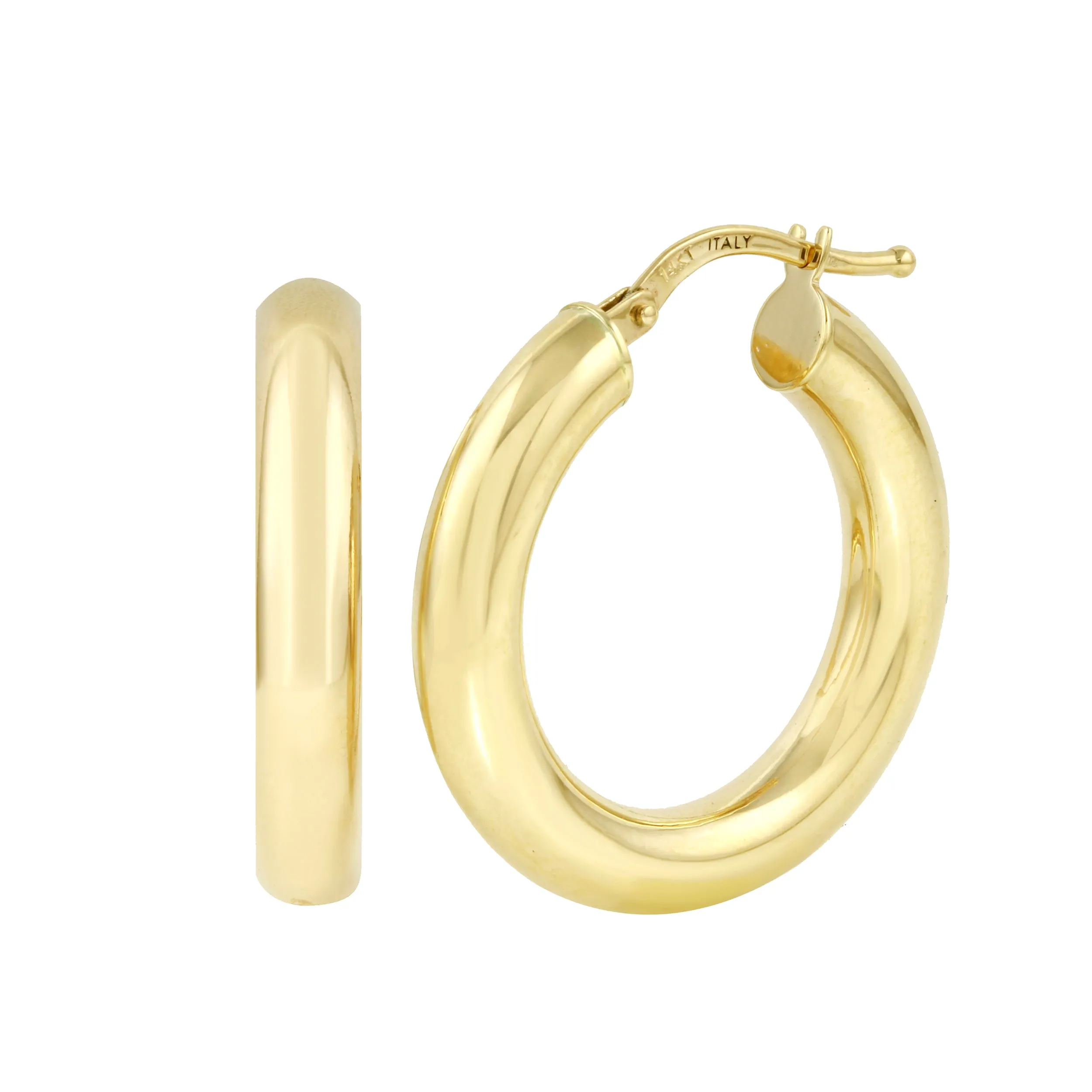 14k Gold Small Thick Hoop Earrings, 14k