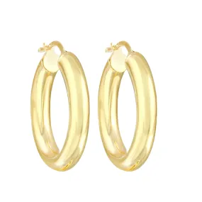 14k Gold Small Thick Hoop Earrings, 14k