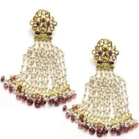 14k Gold Uncut Diamond and Multigem Jhoomar Earring