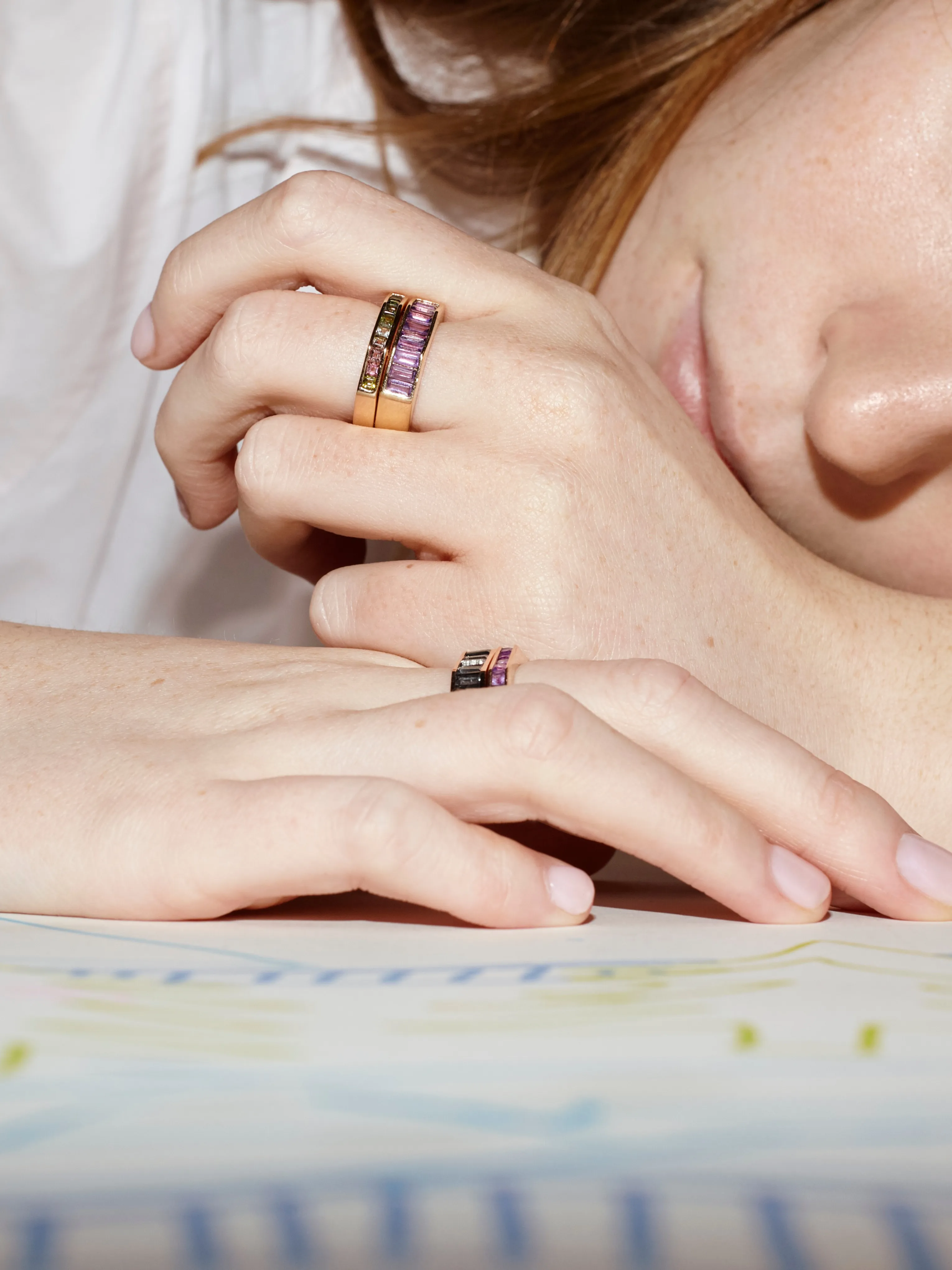 14K Yellow Gold with Baguette Amethysts Otto Ring