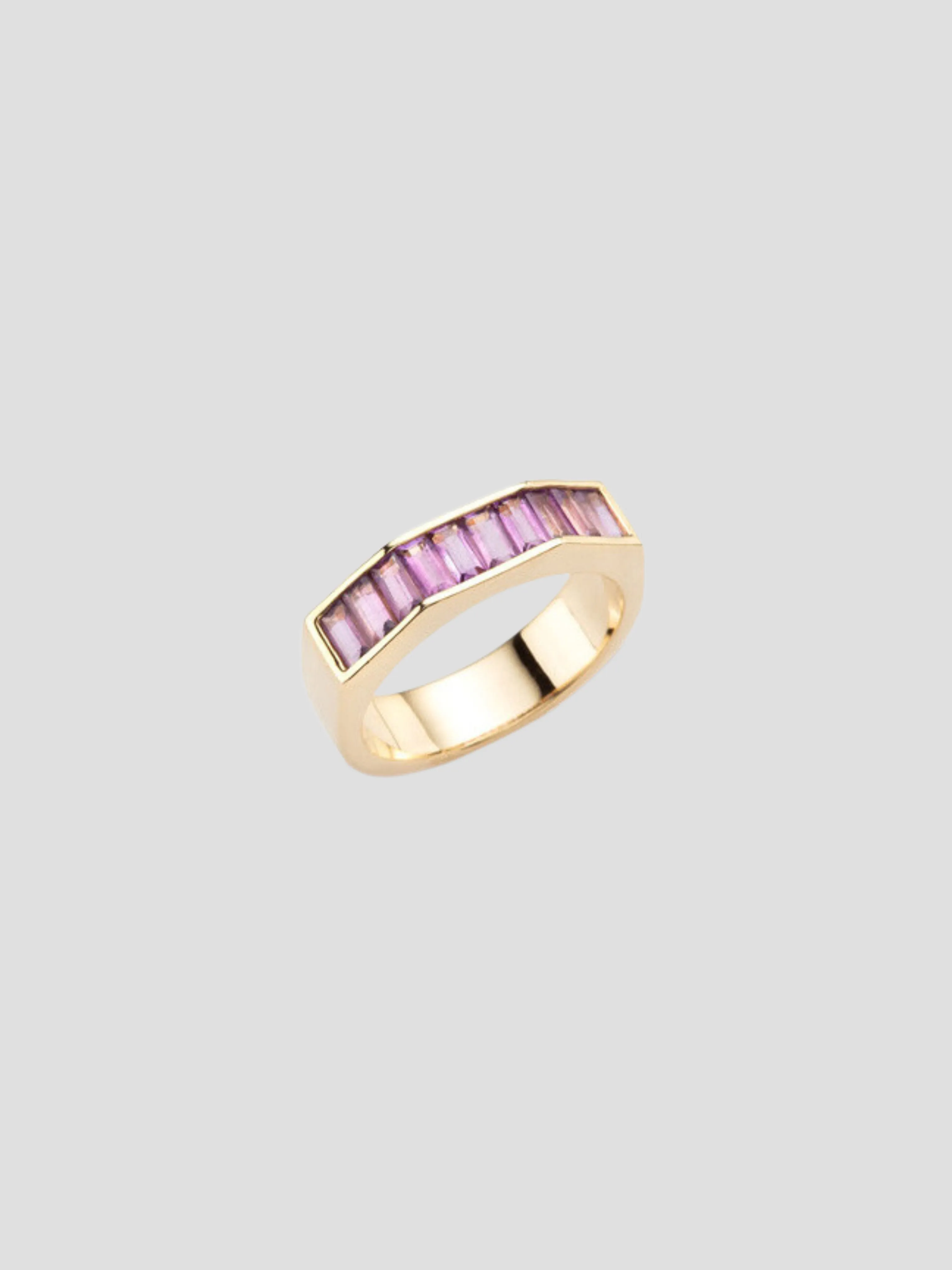 14K Yellow Gold with Baguette Amethysts Otto Ring