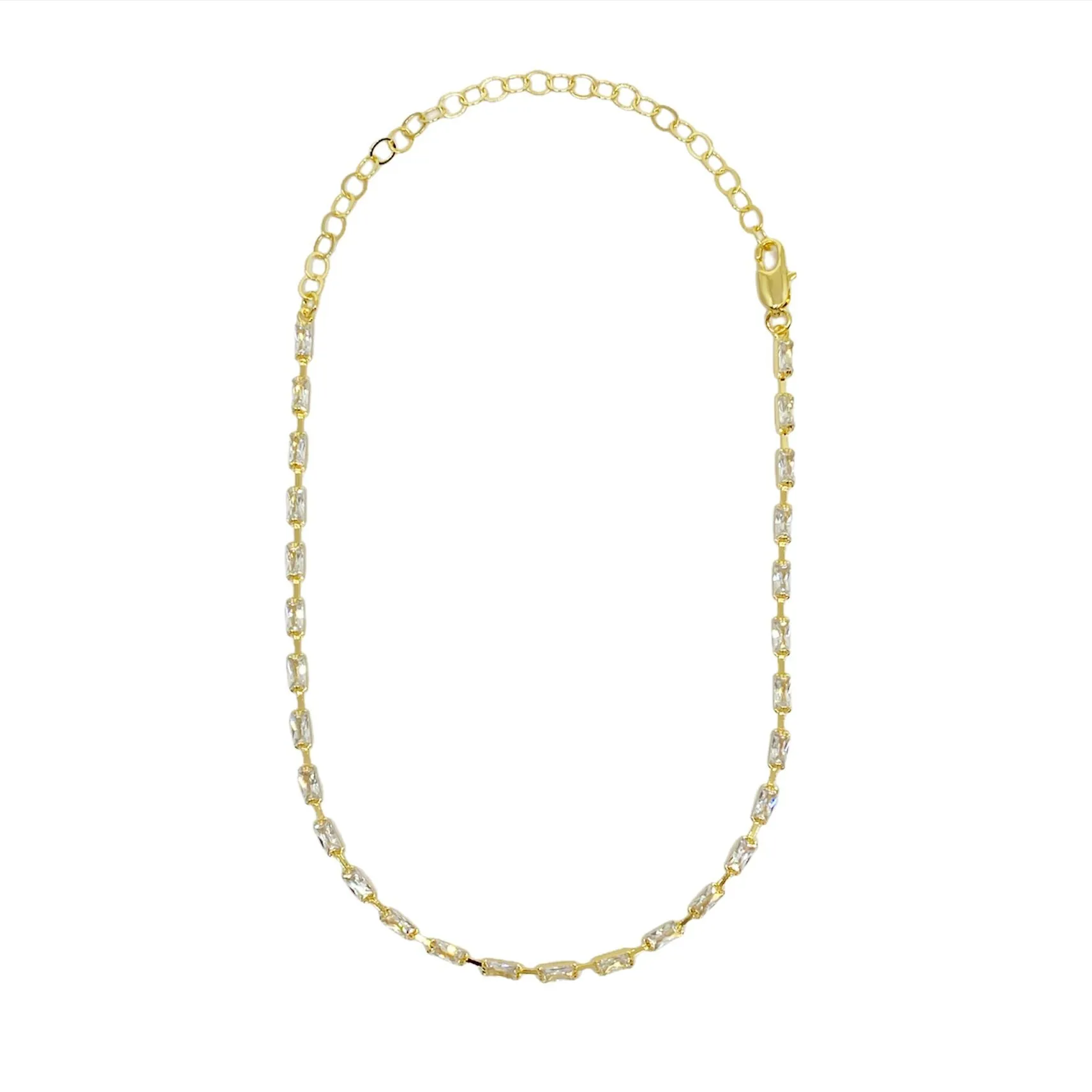 18k Gold Filled Sideways Clear Cubic Zircon Baguette Choker