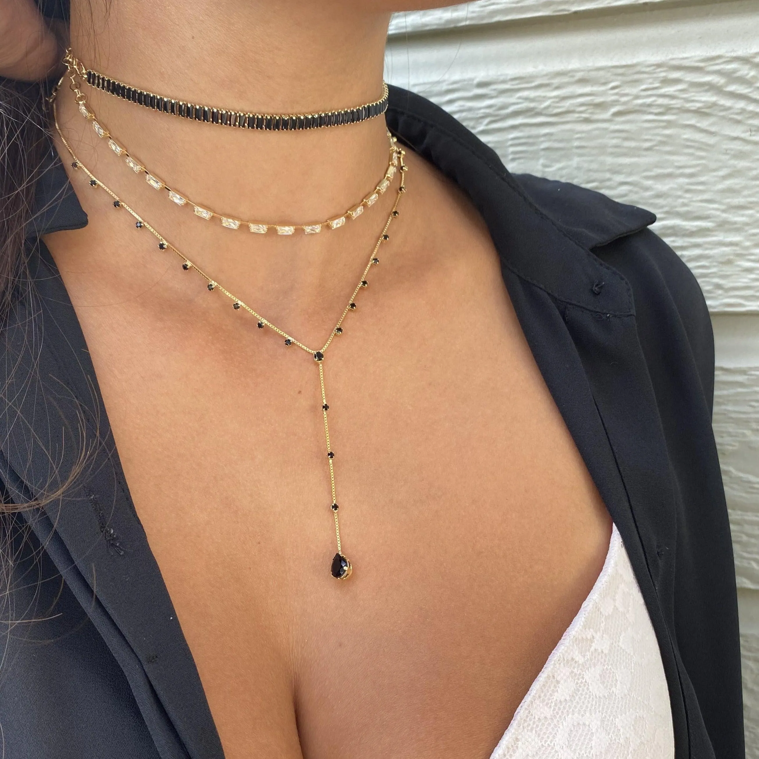 18k Gold Filled Sideways Clear Cubic Zircon Baguette Choker