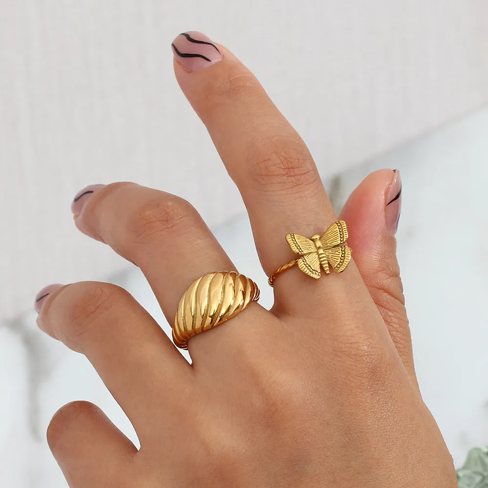 18K Gold Plated Vintage Butterfly Rings For Women Adjustable Open Ring LJ32