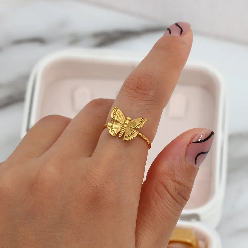 18K Gold Plated Vintage Butterfly Rings For Women Adjustable Open Ring LJ32