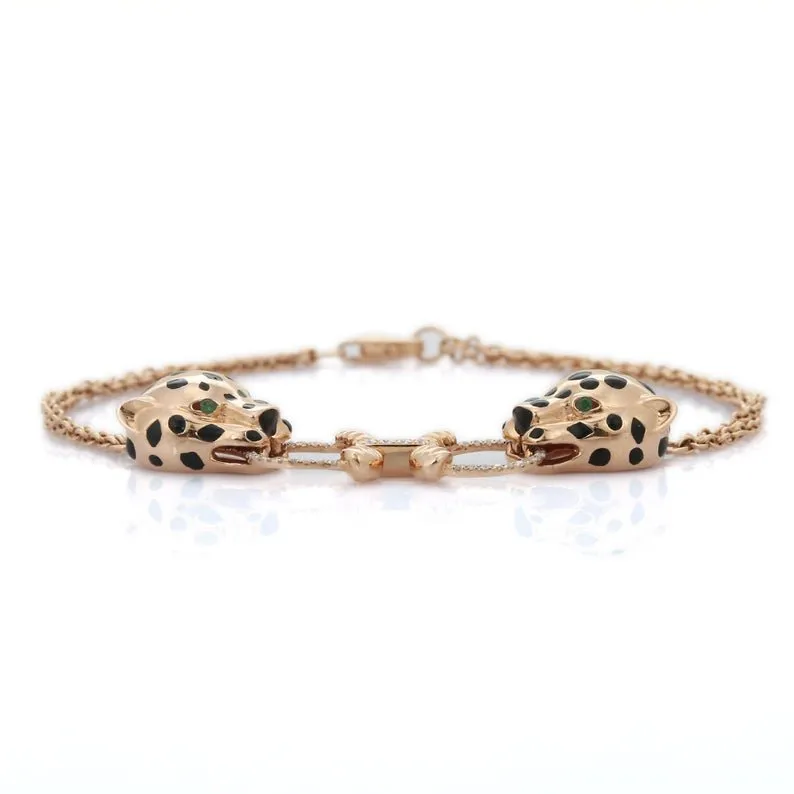 18K Rose Gold Emerald Panther Bracelet