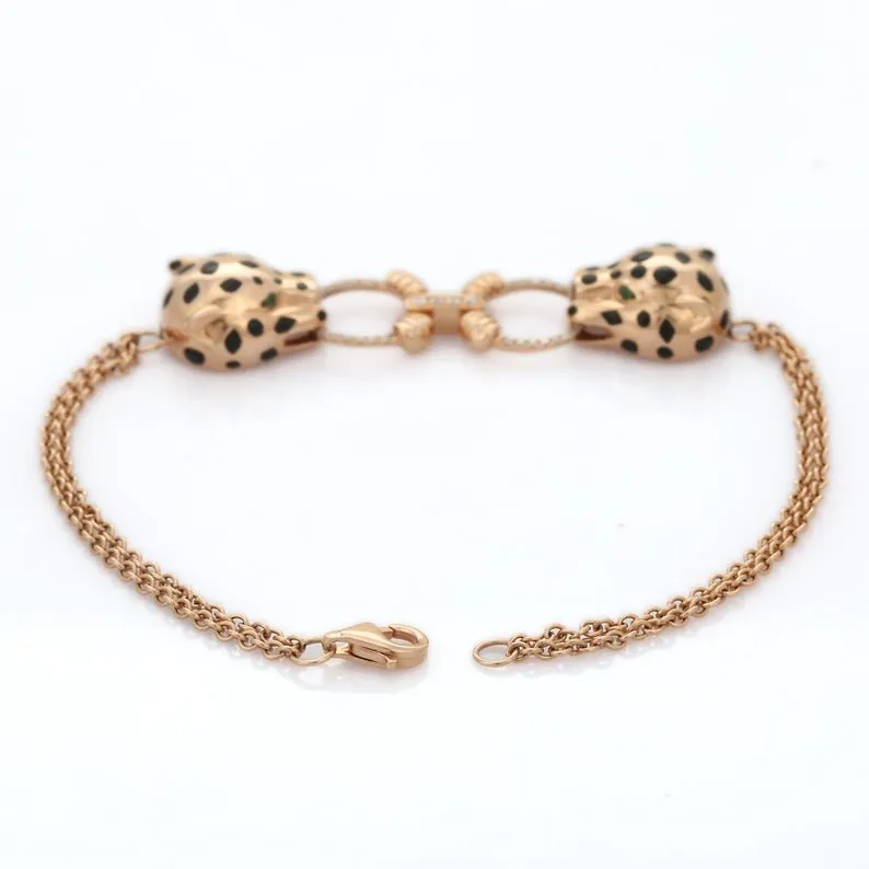 18K Rose Gold Emerald Panther Bracelet