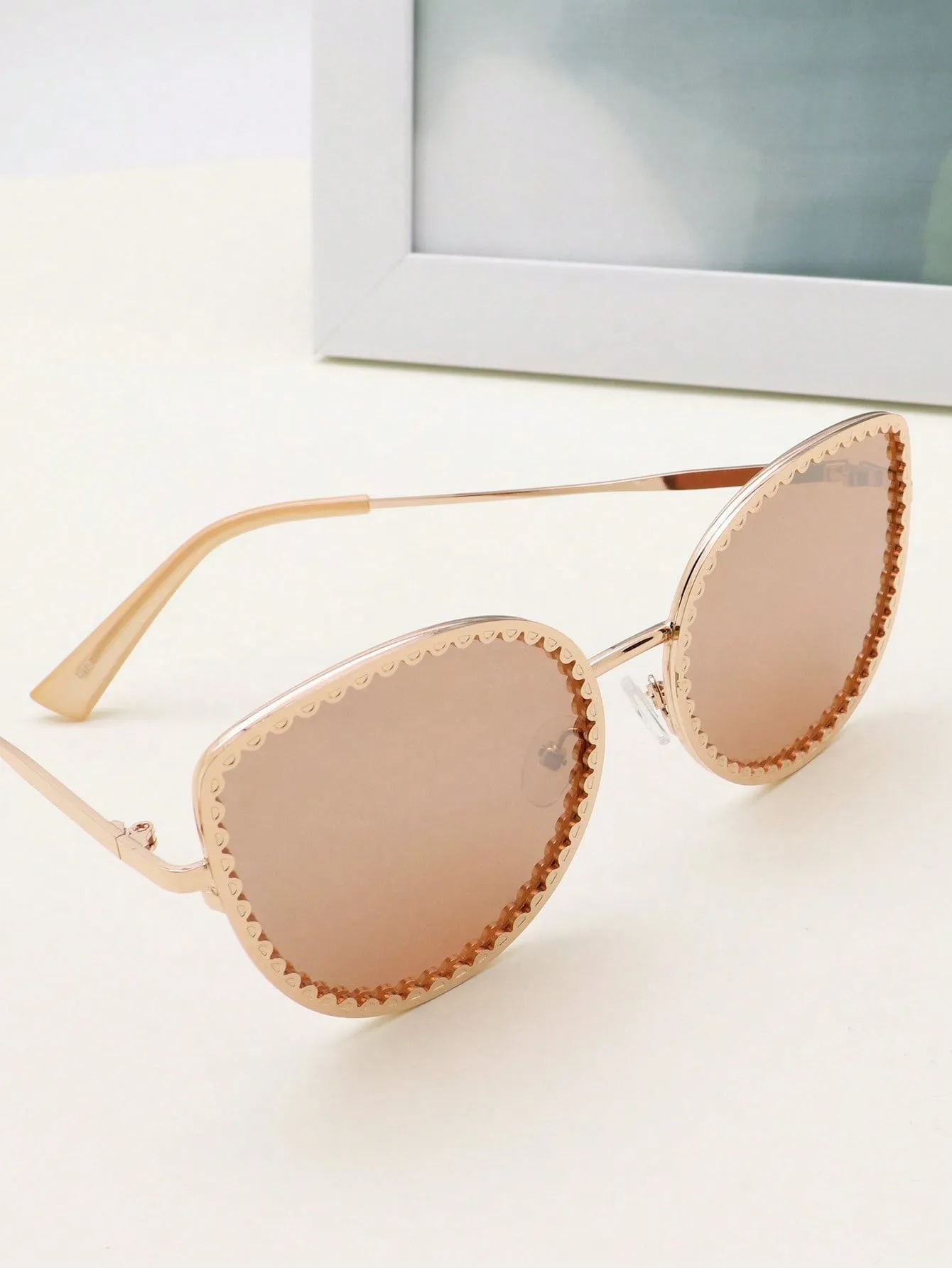 1pair Women Geometric Frame Fashionable Sunglasses For Daily Life