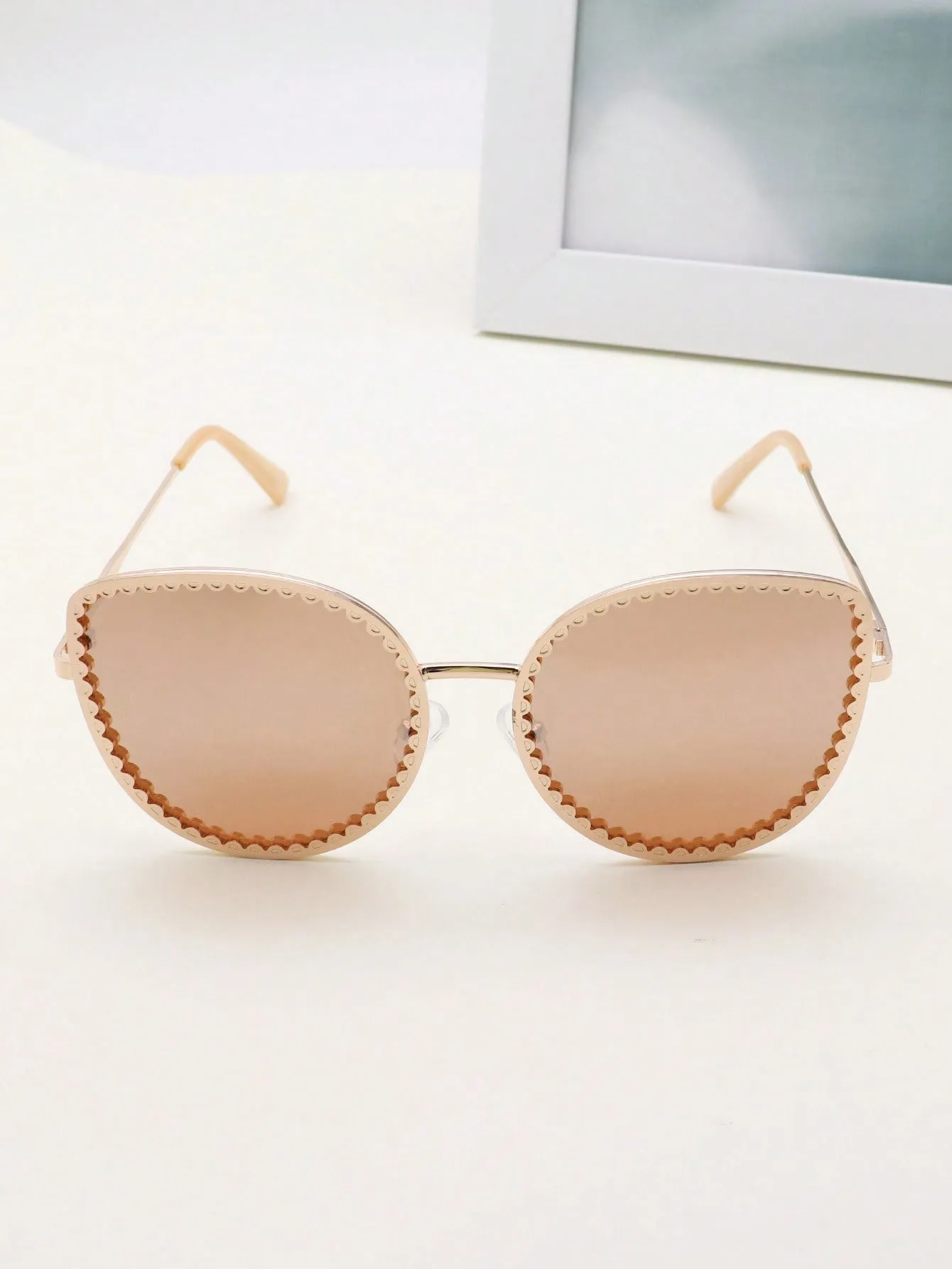 1pair Women Geometric Frame Fashionable Sunglasses For Daily Life