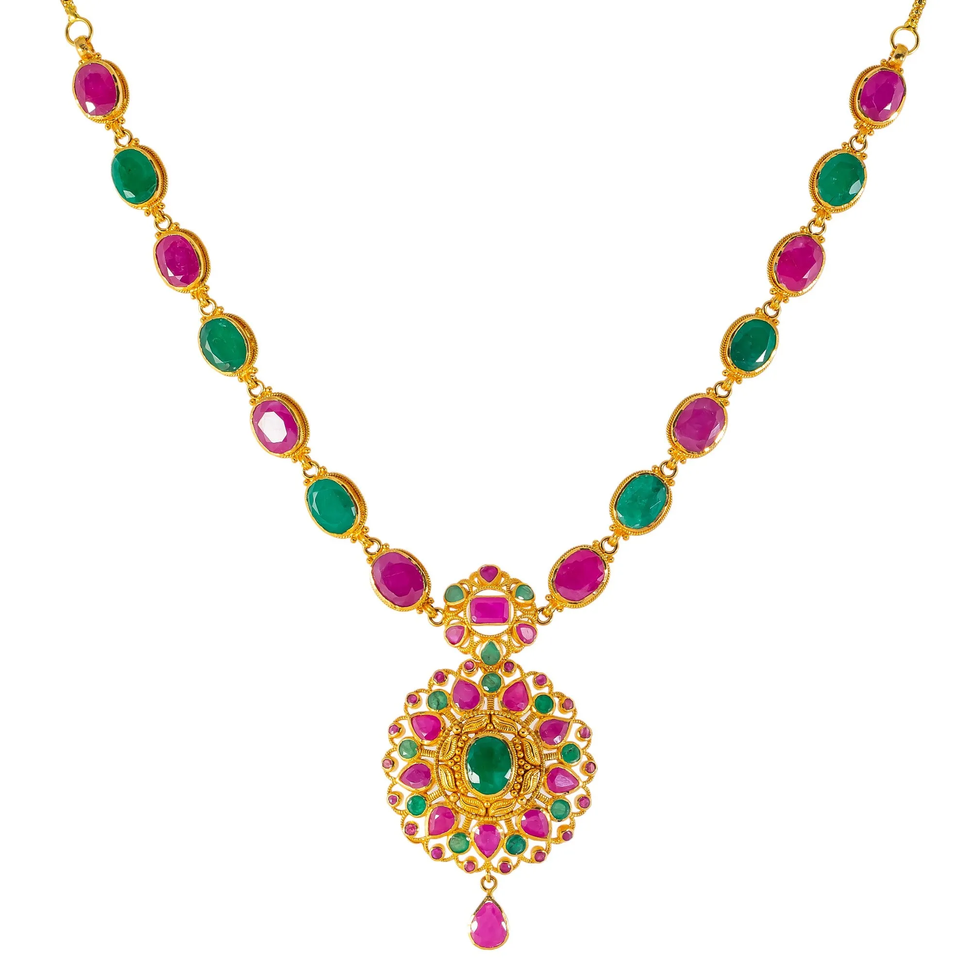 22k Yellow Gold & Gemstone Necklace Set (44gm)