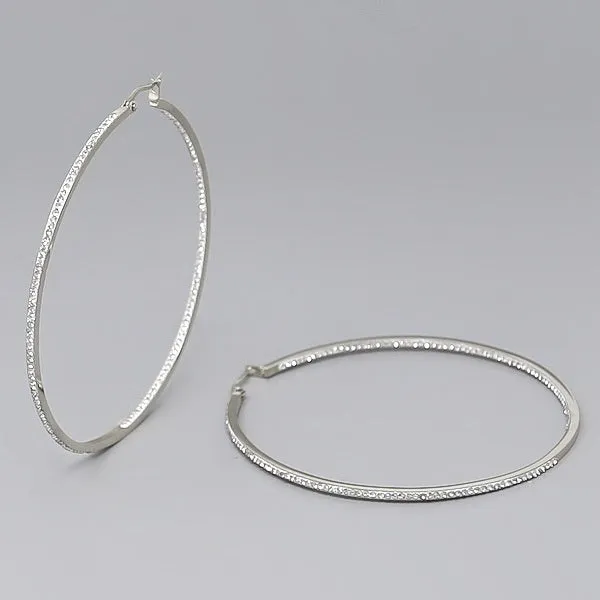 70 MM Rhinestone Pave Inside-Out Stainless Steel Hoop Earrings