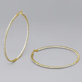 70 MM Rhinestone Pave Inside-Out Stainless Steel Hoop Earrings