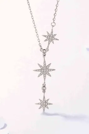 925 Sterling Silver 3 Star Drop Pendant Necklace