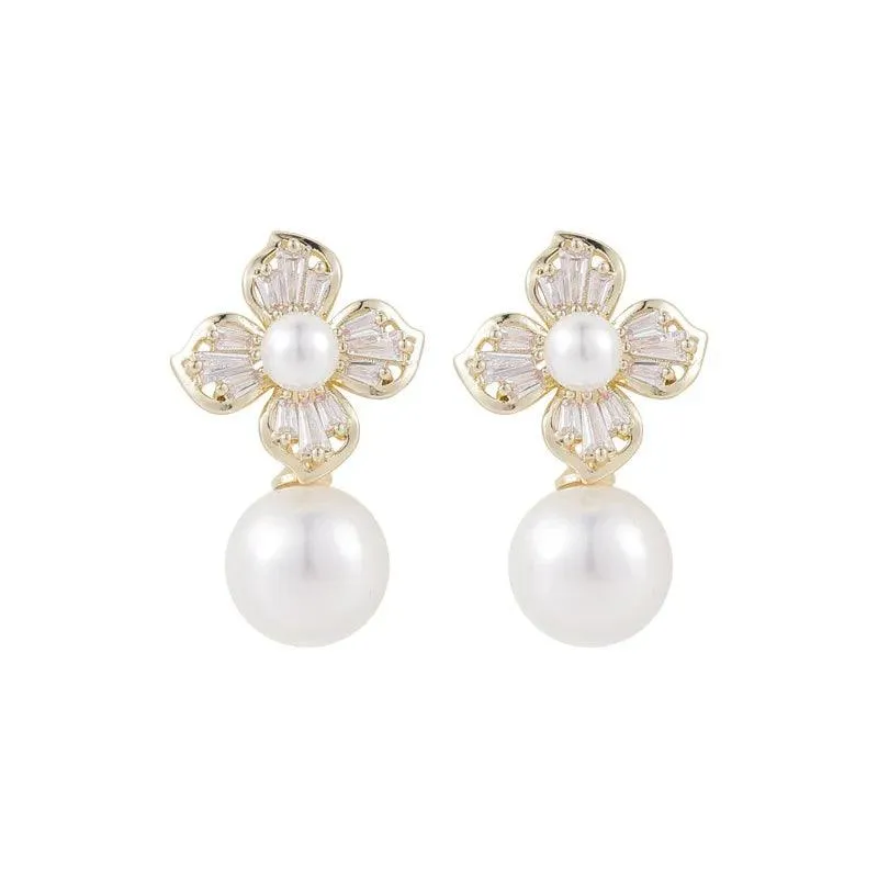 Chic Temperament Simple Pearl Drop Earrings - ABCJ503 Charm Jewelry