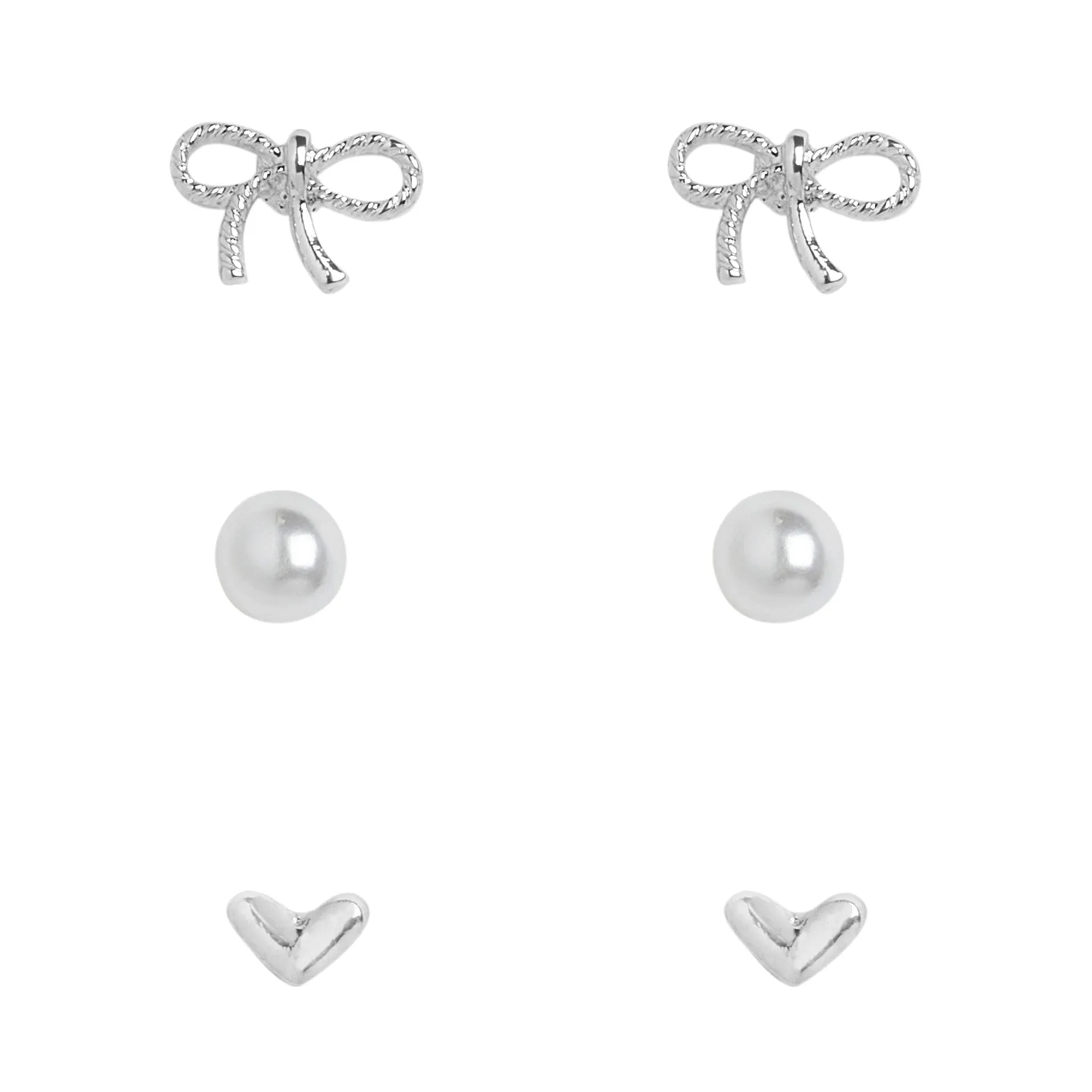 Accessorize London Women's Silver Bow Stud Earrings Pack of Three