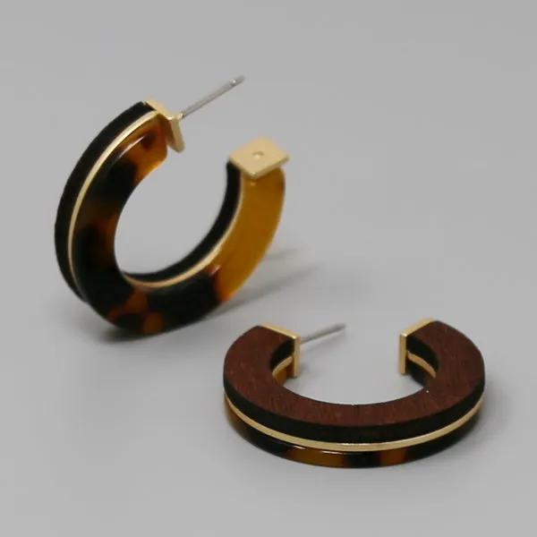 Stylish Acetate and Wood Hoop Earrings