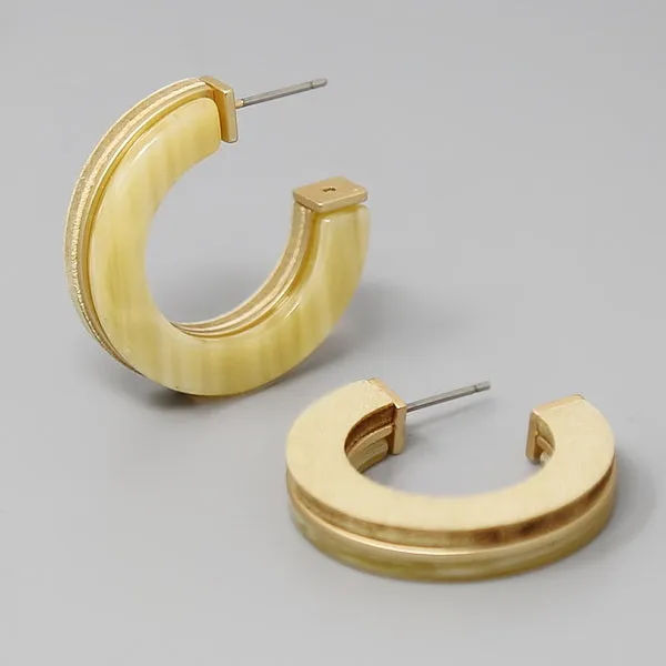 Stylish Acetate and Wood Hoop Earrings