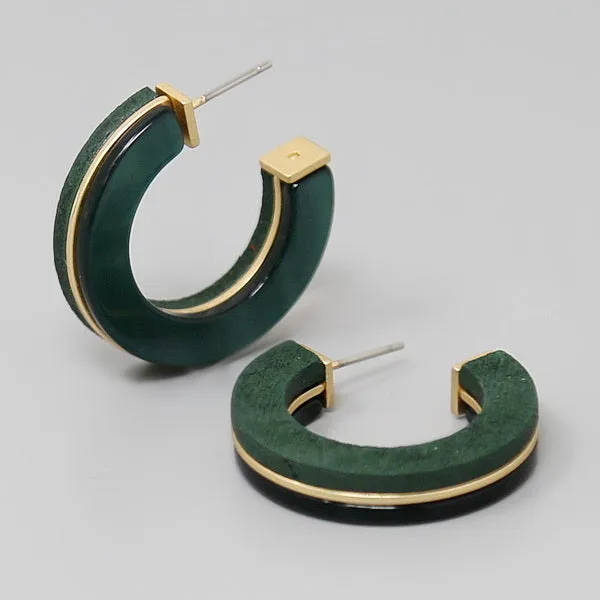 Stylish Acetate and Wood Hoop Earrings