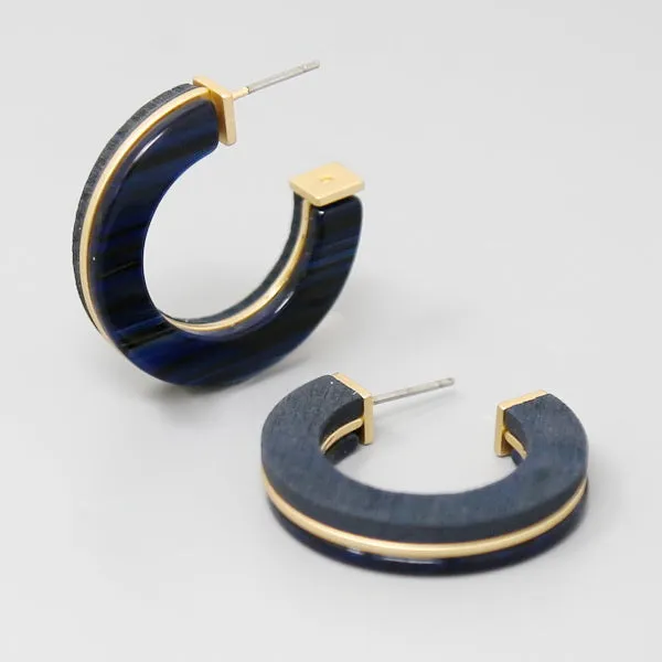 Stylish Acetate and Wood Hoop Earrings