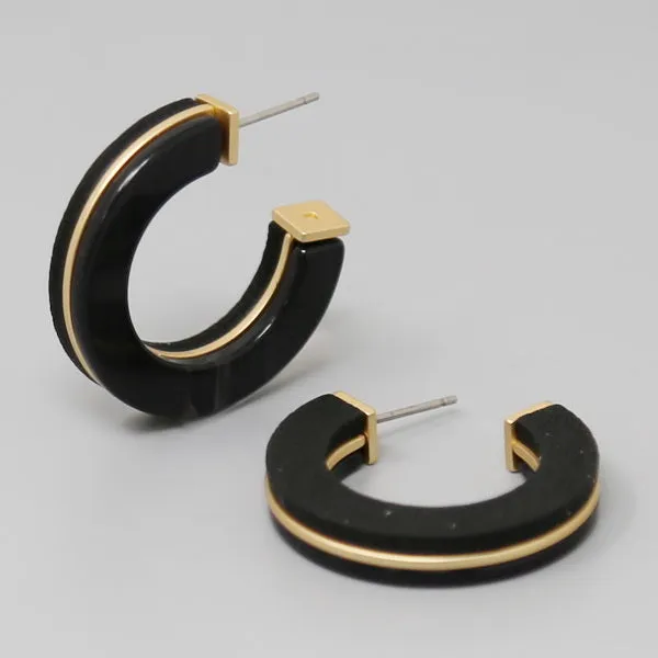 Stylish Acetate and Wood Hoop Earrings