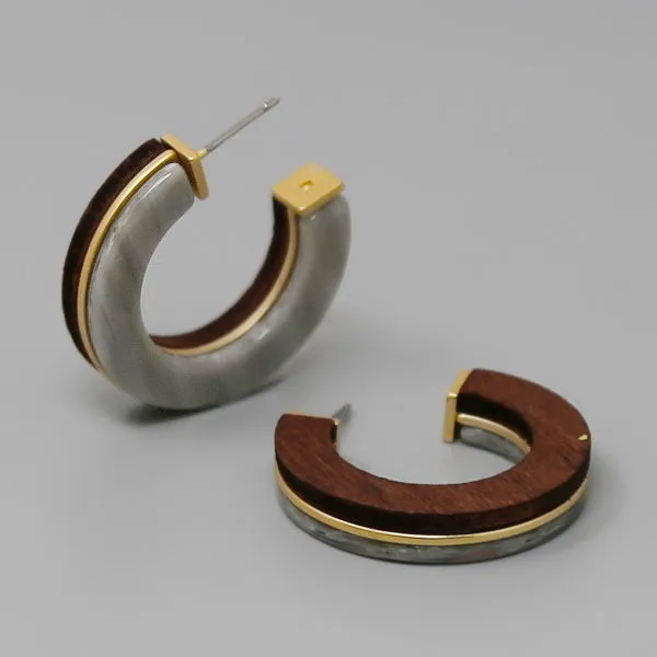 Stylish Acetate and Wood Hoop Earrings