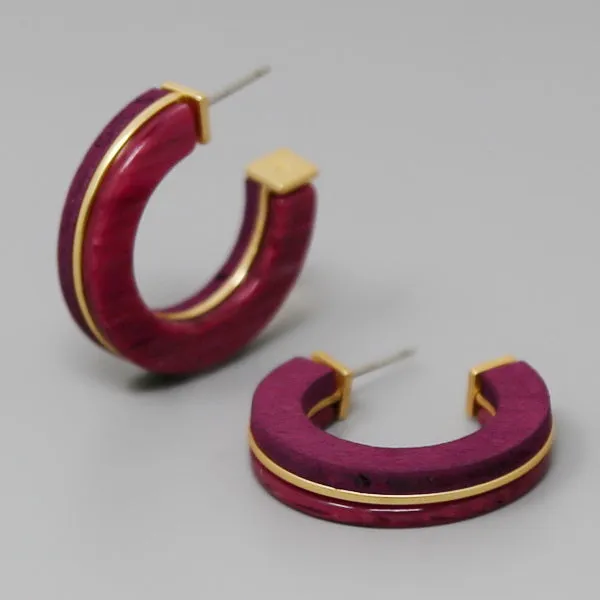 Stylish Acetate and Wood Hoop Earrings