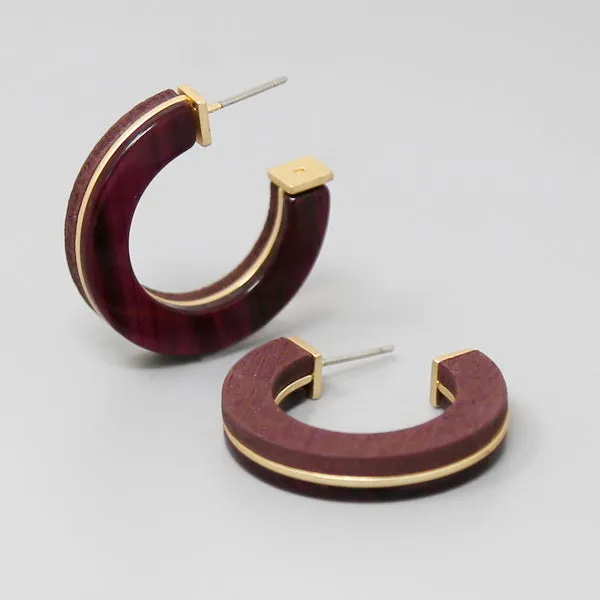 Stylish Acetate and Wood Hoop Earrings