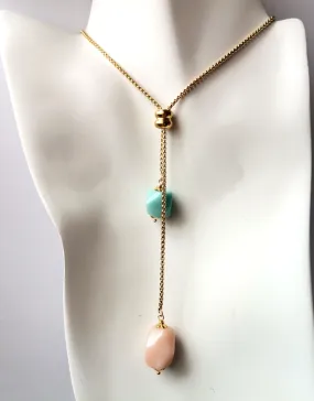 Amazonite & Pink Opal Nugget Affirmation Slider Necklace