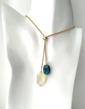 Apatite & Lemon Quartz Nugget Slider Necklace