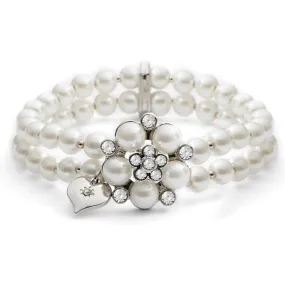 Audrey Hepburn Bracelet: 2 Row Glass Pearl and Diamante Stretch Bracelet