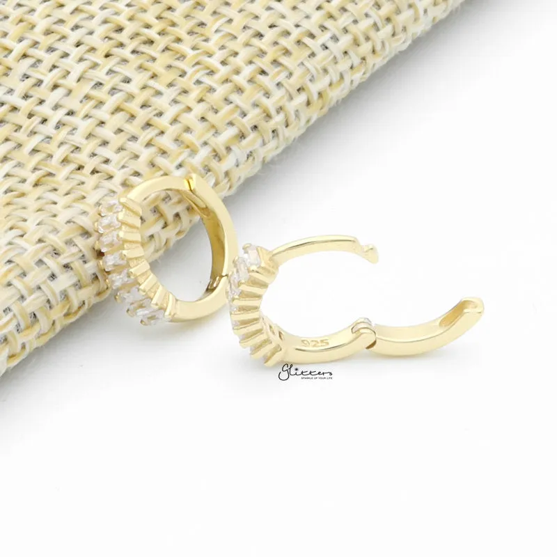 Baguette Cut CZ Huggie Hoop Earrings - Gold