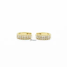 Baguette Cut CZ Huggie Hoop Earrings - Gold