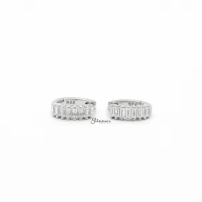 Baguette Cut CZ Huggie Hoop Earrings - Silver