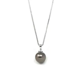 Baikalla Jewelry? 18k Gold Round Black Tahitian South Sea Cultured Pearl & Diamond Michelle Pendant Necklace for Women in AAA Quality