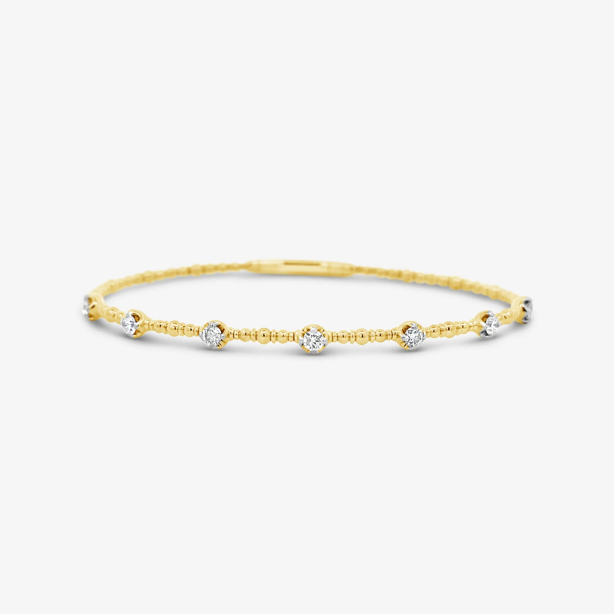 Bead & Diamond Prong Set Bangle Bracelet