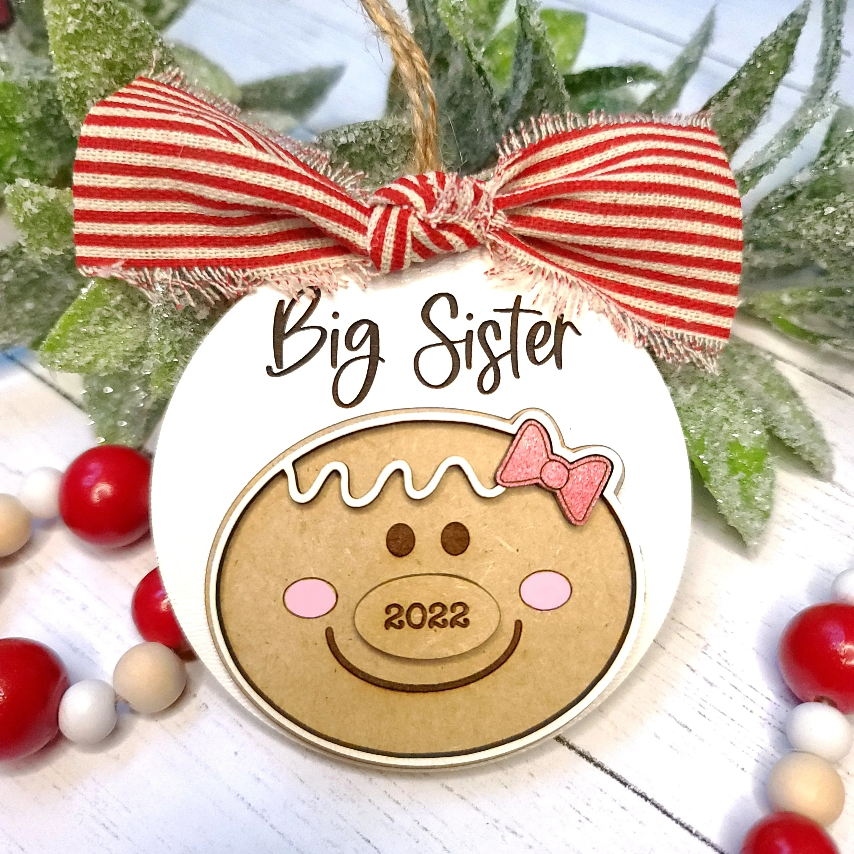 Big Sister / Big Brother Christmas Gingerbread Ornament | Personalized Laser Cut Wood Ornament