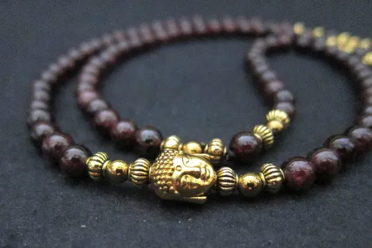 Black Onyx or Red Garnet Buddha Mala Beaded Bracelet/Necklace