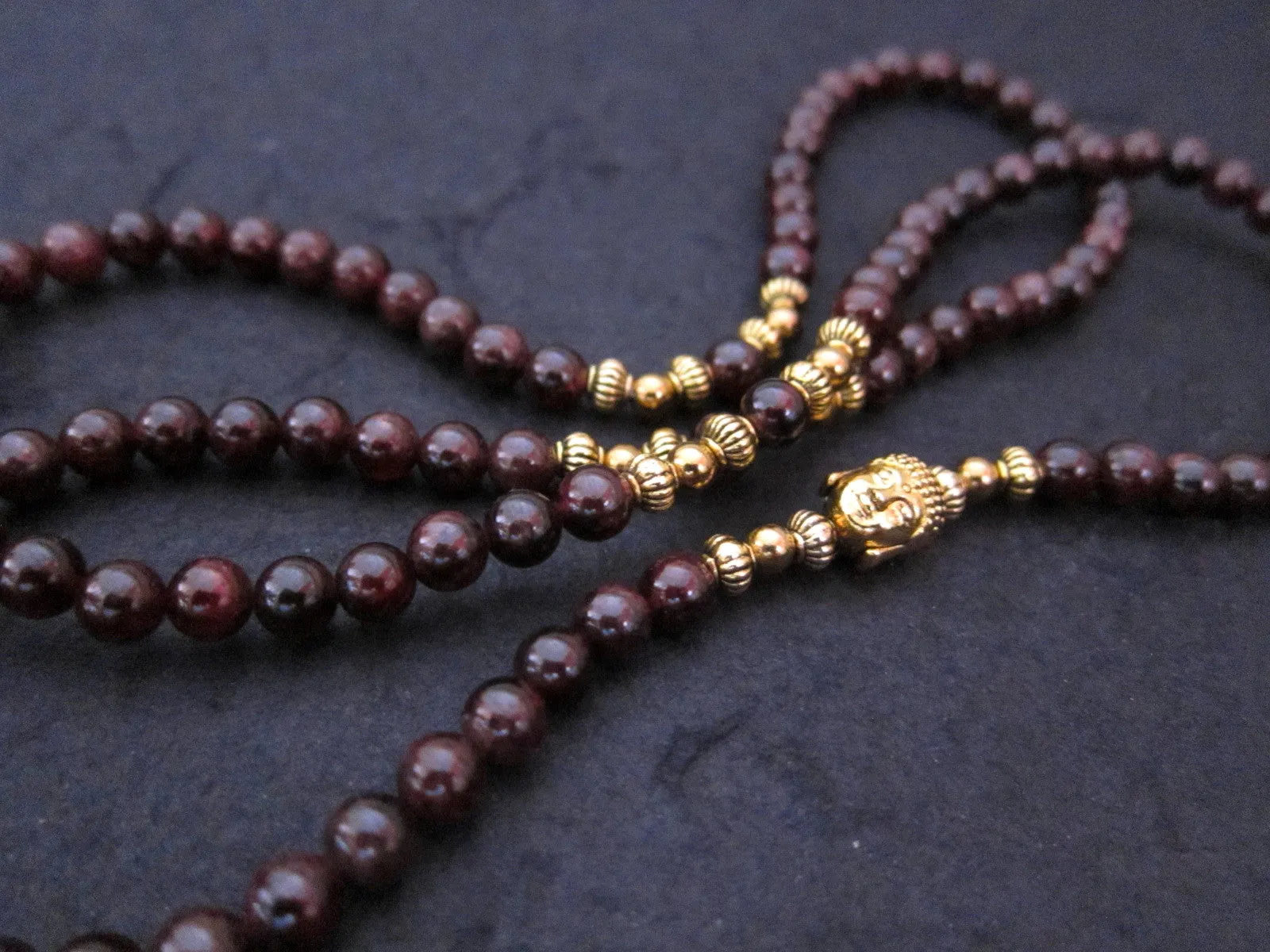 Black Onyx or Red Garnet Buddha Mala Beaded Bracelet/Necklace