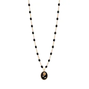 Black Rose Necklace, Rose Gold, 16.5"