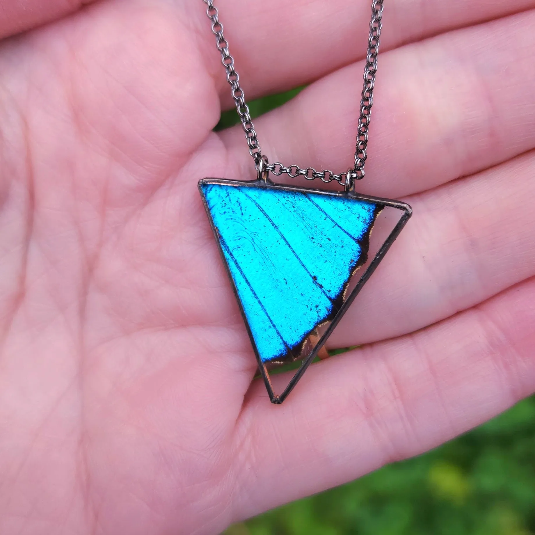 Blue Morpho Triangle Necklace